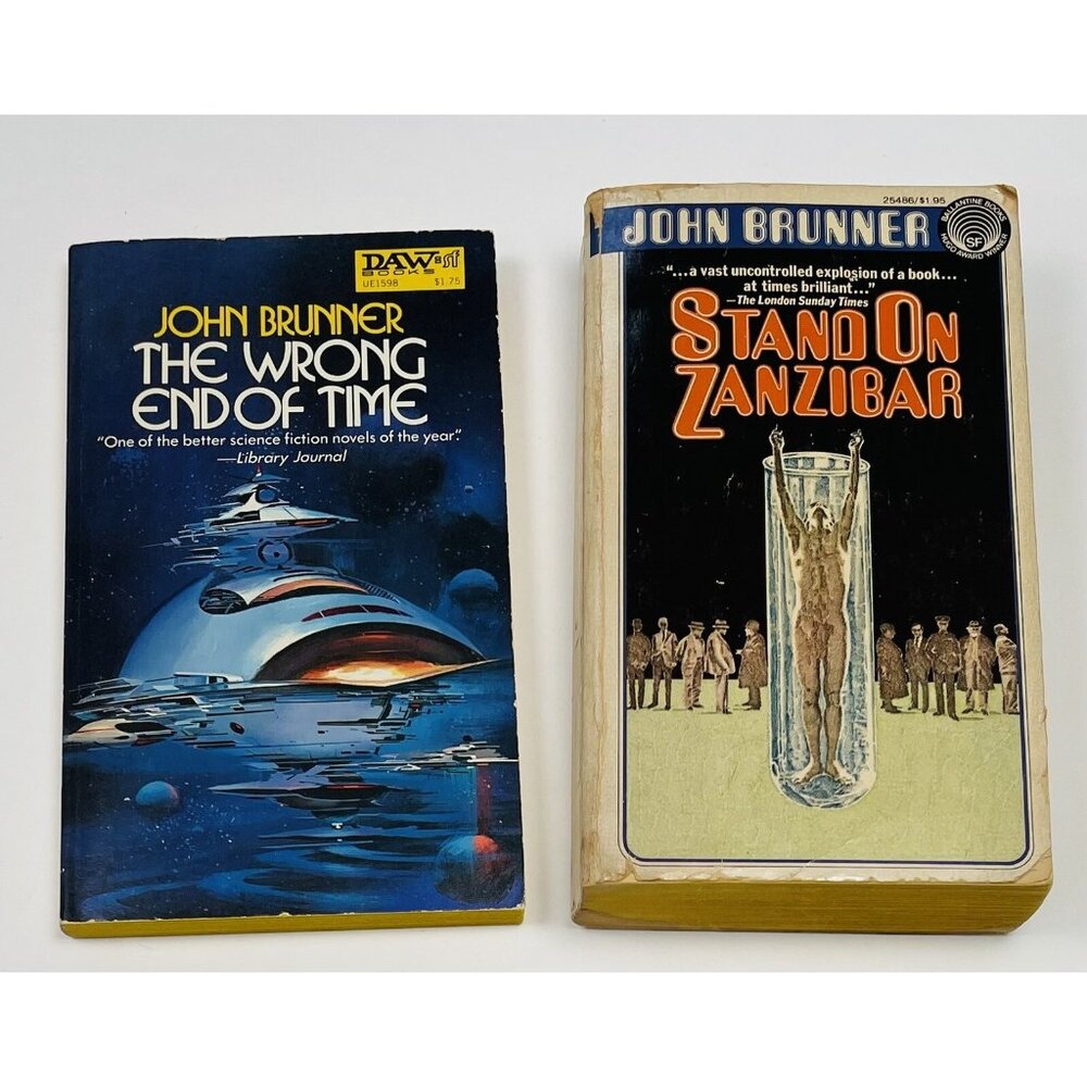 VTG Lot 2 John Brunner Paperback BOOKS Sci-Fi Wrong End Time Stand On Zanzibar